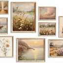 Farmhouse Wall Decor Vintage Posters for Room, Netural Boho Wall Art, Eclectic French Country Flower Art Prints,, Nature Landscape Sunset Clouds Cottage core Gallery Wall Pictures for Bedroom Living Room (Set of 9pcs)