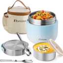 40oz Insulated Food Jar with 2 Compartments, Leak-Proof Thermo for Hot Food Wide Mouth Stainless Steel Includes Spoon and Fork Soup Thermo Lunch Containers Bento Box for Adults (Sky Blue)
