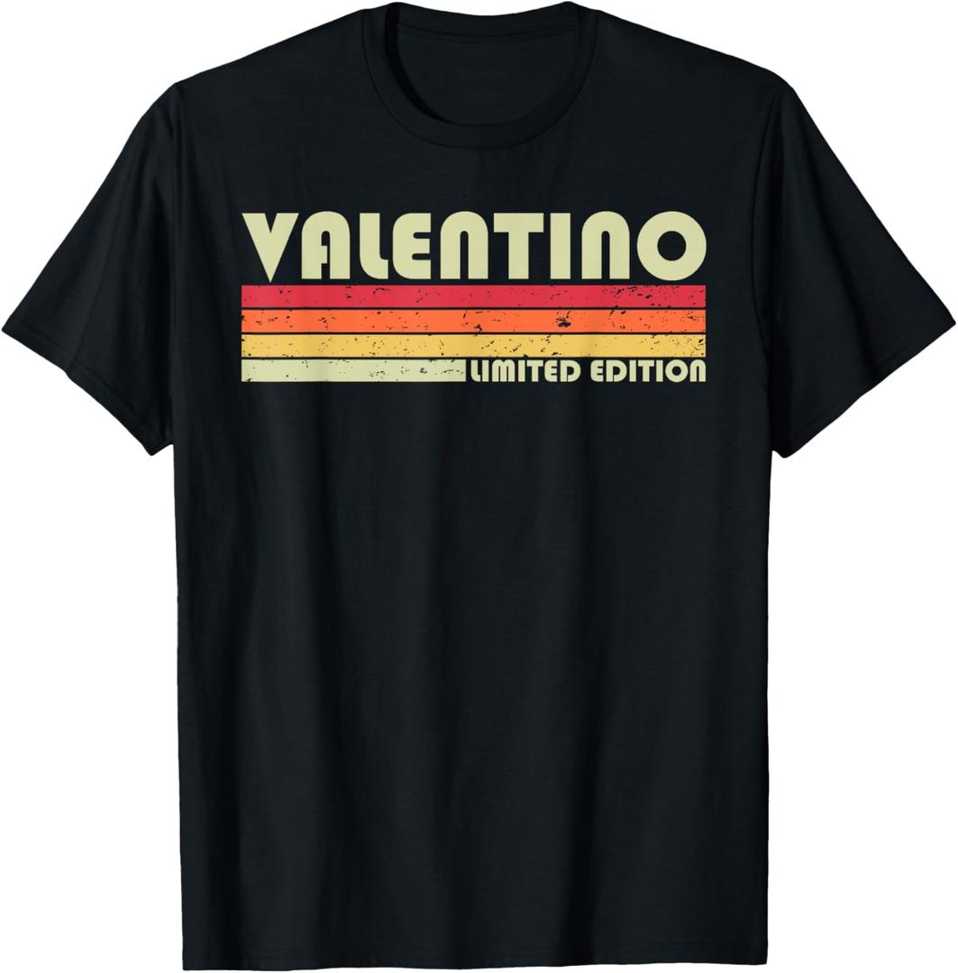 VALENTINO Name Personalized Funny Retro Vintage Birthday T-Shirt (Small, Black)