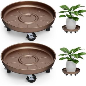 Plant Saucer 16" Rolling Plant Caddy Rolling Plant Stand with Wheels Heavy Duty Metal, Locking, Sturdy, Rust-Resistant Finish, and Easy to Move, 420 lb Capacity, 2 Pack