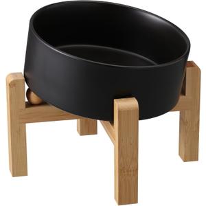 Black Elevated/Raised 15Tilted Anti Slip Ceramic Dog Bowl for Medium & Large Breeds, Slanted Bulldog Big Face Pet Feeding Food Water Dish Stand for Dogs (7.6 Cups/60OZ)