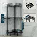 Consumest Corner Shower Caddy Standing - 3-Tier Stainless Steel Shower Organizer with Soap Holder and 4 Hooks, Large Capacity Corner Shelf Stand for Bathroom, Rest Room, Black