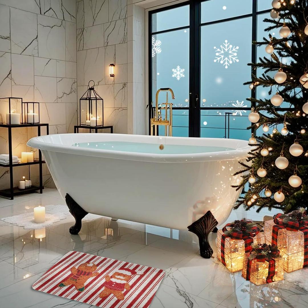 Hargiis Christmas Non-Slip Bathtub Mat, Anti Slip Shower Mat, Fast Drying Bathtub Mats, Foot Scrubber Mat, Anti Slip Mat for Tub, Floor, Bathroom, Kitchen, Home, Hotel (Gingerbread Santa, 24"x16")