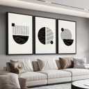 Large Framed Abstract Wall Art - Minimalist Boho Wall Decor 20"x28" Set of 3 Black and Beige Art Prints Mid Century Painting Geometrical Canvas Pictures for Living Room Bedroom Office Artwork