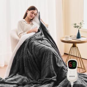 Heated Electric Blanket Throw Size - 50"x60" Flannel Heating Blanket with 10 Heating Levels & 5 Time Settings Over-Heat Protection, Winter Warmer for Adults with ETL Certification Grey 3d Faux Fur