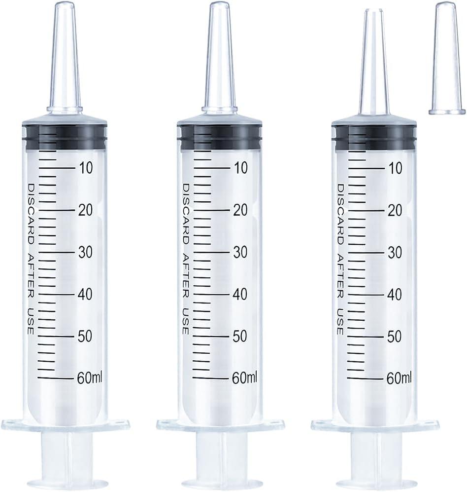 60ml Syringe for Liquid, Oral, Scientific Labs, Measurement, Dispensing, Catheter Tip with Cap- 3 Pack 60ml Syringes