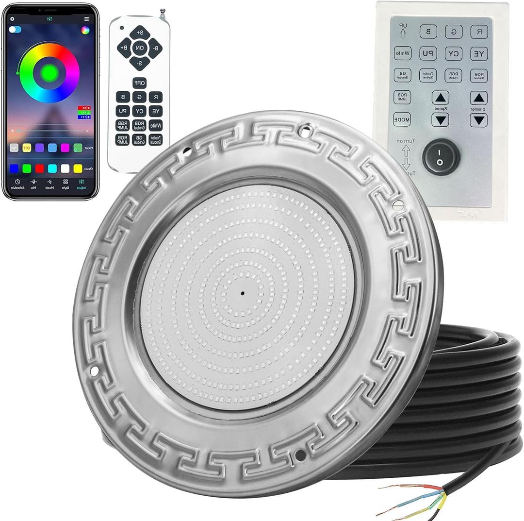 10 Inch Pool Lights for Inground Pool, 60W Color Changing LED Pool Light with APP/Remote/Control, 12V Low Voltage IP68 Waterproof for Wet Niche, Underwater Swimming Pool Lights 100 FT Cord
