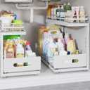 Under Sink Organizer Upgrade To Professional Rails,2-Tier Dual Pull Out Cabinet Storage,Height Adjustable Slide Out Drawers For Bathroom Kitchen,2 Pack-18.5"Dx12.8"-16.9"H,White