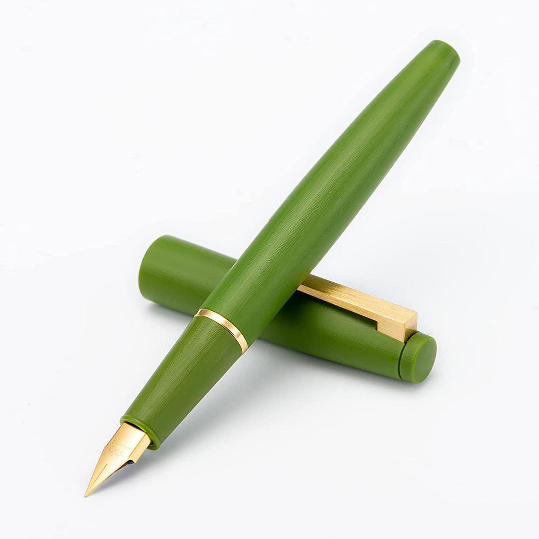 Schmidt Jinhao 80 Brushed Carbon Fiber Fountain Pen with Ink Converter, Iridium Fine Nib Writing Pen (green-Golden Clip)