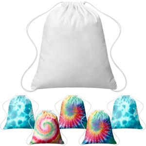 Saintrygo 6 Pcs Tie Dye Cotton Drawstring Bags Sublimation Blank Backpack White Canvas Bags Kid DIY Items for Party Favors (Beige)