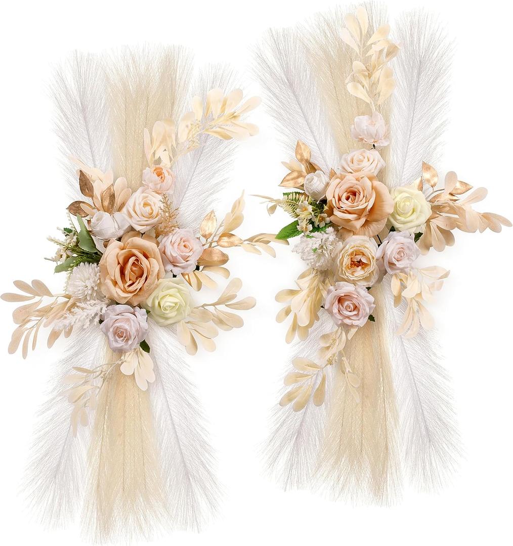 Wedding Arch Flowers, Artificial Floral Decor for Wedding Ceremony & Reception, Standard Size Large Flower Swag Set for Backdrop & Welcome Sign, Pack of 2 (Champagne)