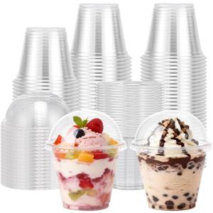 Lamosi 9 oz Clear Plastic Cups with Lids 50 Pack, Clear Disposable Cups with Dome Lids No Hole for Dessert, Parfait, Yogurt, Ice Cream or Cake