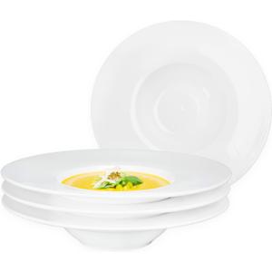 Soup Plates Ceramics Rimmed Plates Set of 4, 10.2 Oz With Wide Rim Salad Bowls for Soup, Dessert,Spaghetti, for Kitchen and Eating, Microwave Dishwasher Safe, 10.1 Inch