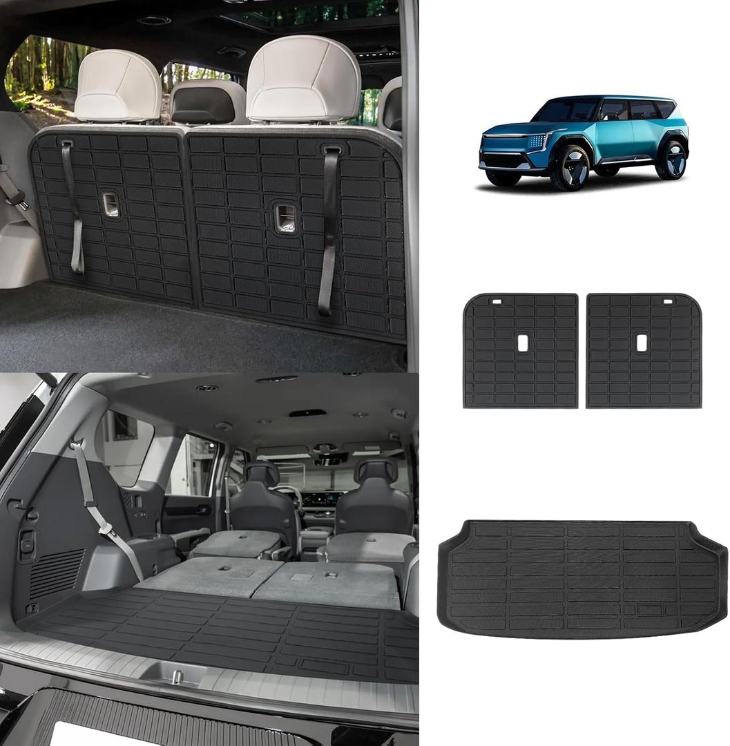 BestEvMod Cargo Liners Vehicle Mat Compatible with Kia EV9 2024 2025 2026 Accessories (Fit 6 Seats Only) TPE 3rd Row Protector Trunk (6-Seat Back Mat + Trunk Liner)