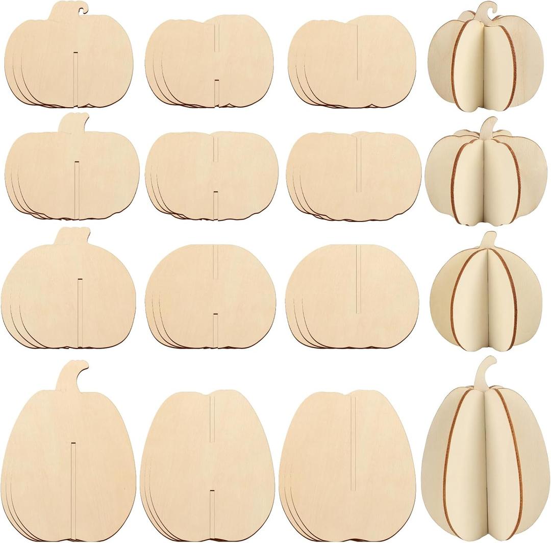 2 x COCHIE DIY 3D Pumpkin Fall Wood Crafts to Paint for Kids Adults, Paintable Unfinished Wooden Slices for Craft, Autumn Pumpkins Cutouts Ornaments for Painting Decorations (24 PCS)
