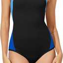 Beautikini Period Swimwear One Piece Leakproof Menstrual Swimsuit Racerback Color Block Bathing Suit for Teen Girls Women XXS 