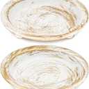 White/Gold Iron Candle Plate, Set of 2, Metal Saucer Style Candle Holder for Pillar/Scented/Flameless/Ball Candles, Decorative Candle Stand for Table Centerpiece - White/Gold