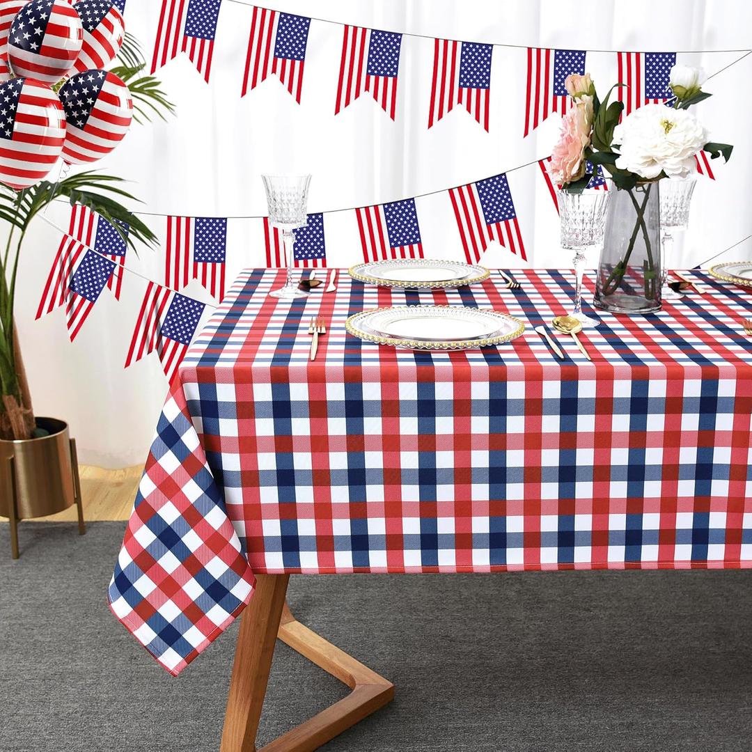 Waterproof Plaid Tablecloth Fabric - Square 58x58 Inch Classic Gingham Checker Table Cloth for Indoor/Outdoor Use - Buffalo Table Cover for Picnics, BBQs, and Parties (Red Blue)