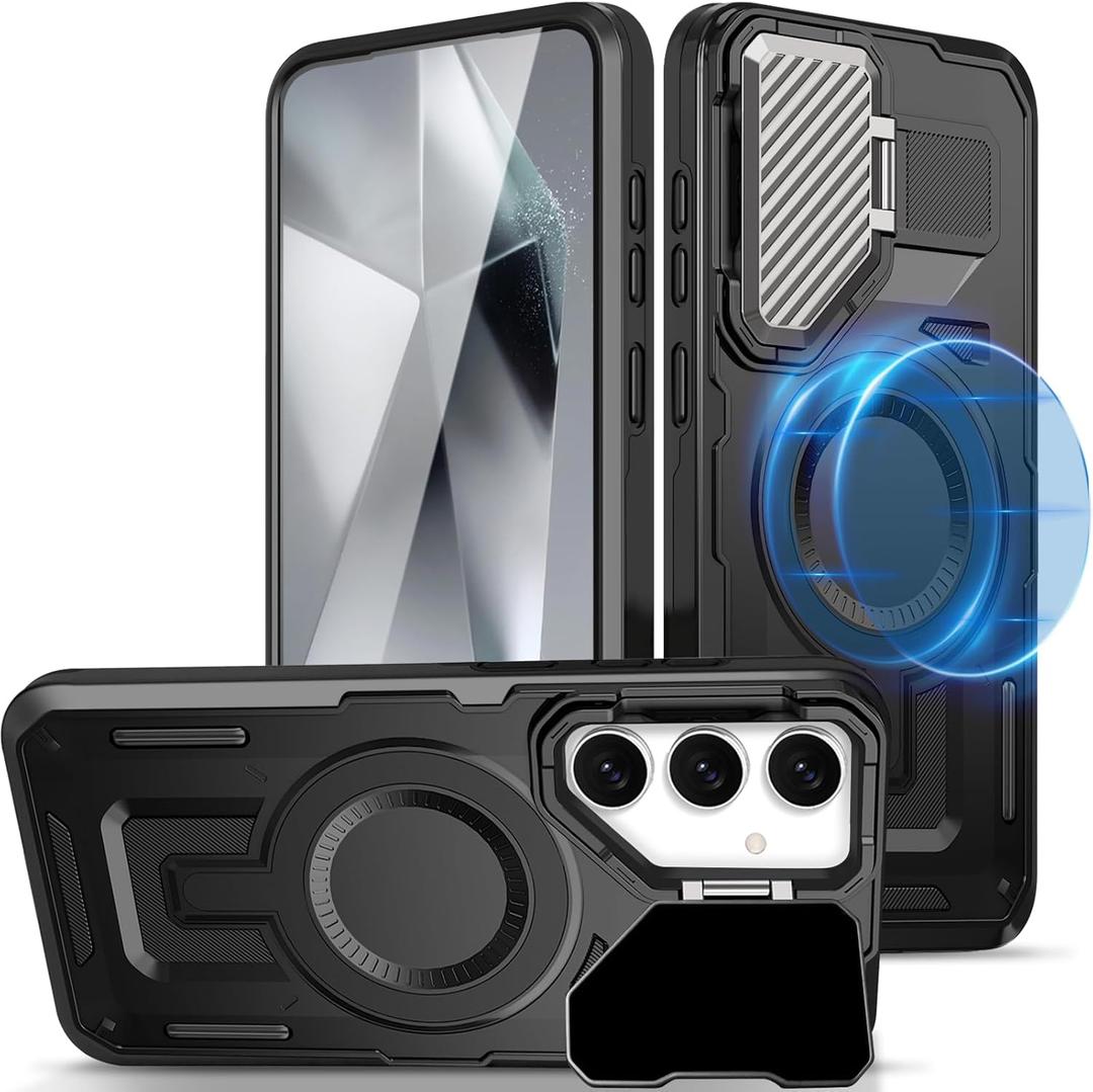 for Samsung Galaxy S24+ Plus Case, Compatible with Magsafe, Military Grade Phone Case with Kickstand, Built-in Camera Lens Protector Shockproof Magnetic Cover for Galaxy S24 Plus Case (Black)