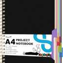 Koogel 5 Subject Notebook College Ruled, Spiral Notebook Journal with Removable Dividers Tabs, 200Pages Lined Journals for Women Journals Note Taking Office Work School Gifts, 8.5x11.5 Inch, Black (A4)