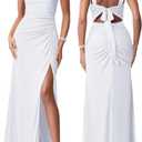 Women Sexy Mesh Tie Low Back Sleeveless Split Ruched Maxi Dress Party Cocktail Long Dress Wedding Guest Dresses (Medium, White)