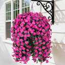 HyeFlora Artificial Fake Hanging Flowers Plants Baskets for Outdoor Spring Decoration, Faux Silk Fuchsia Daisy Mums Trailing Orchid UV Resistant for Home Outside Porch Garden Yard Patio Decor