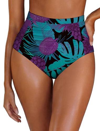 Arolina Women's Plus Size High Waisted Swim Shorts Tummy Control Ruched Bikini Bottoms Full Coverage Tankini Bathing Ruched Suit Bottoms Size 18 W