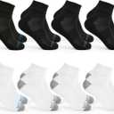 Fruit of the Loom Ankle Socks for Men - 8 Pairs - Arch Support, Cushioned, Athletic Quarter Socks - Mens Socks Size 6-12 (Black/White)