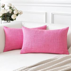 OTOSTAR Linen Throw Pillow Covers Set of 2 Decorative Square Pillowcases Cushion Covers 12x20 Inch for Home Decor Sofa Bedroom Car 30 x 50 CM Rose Pink
