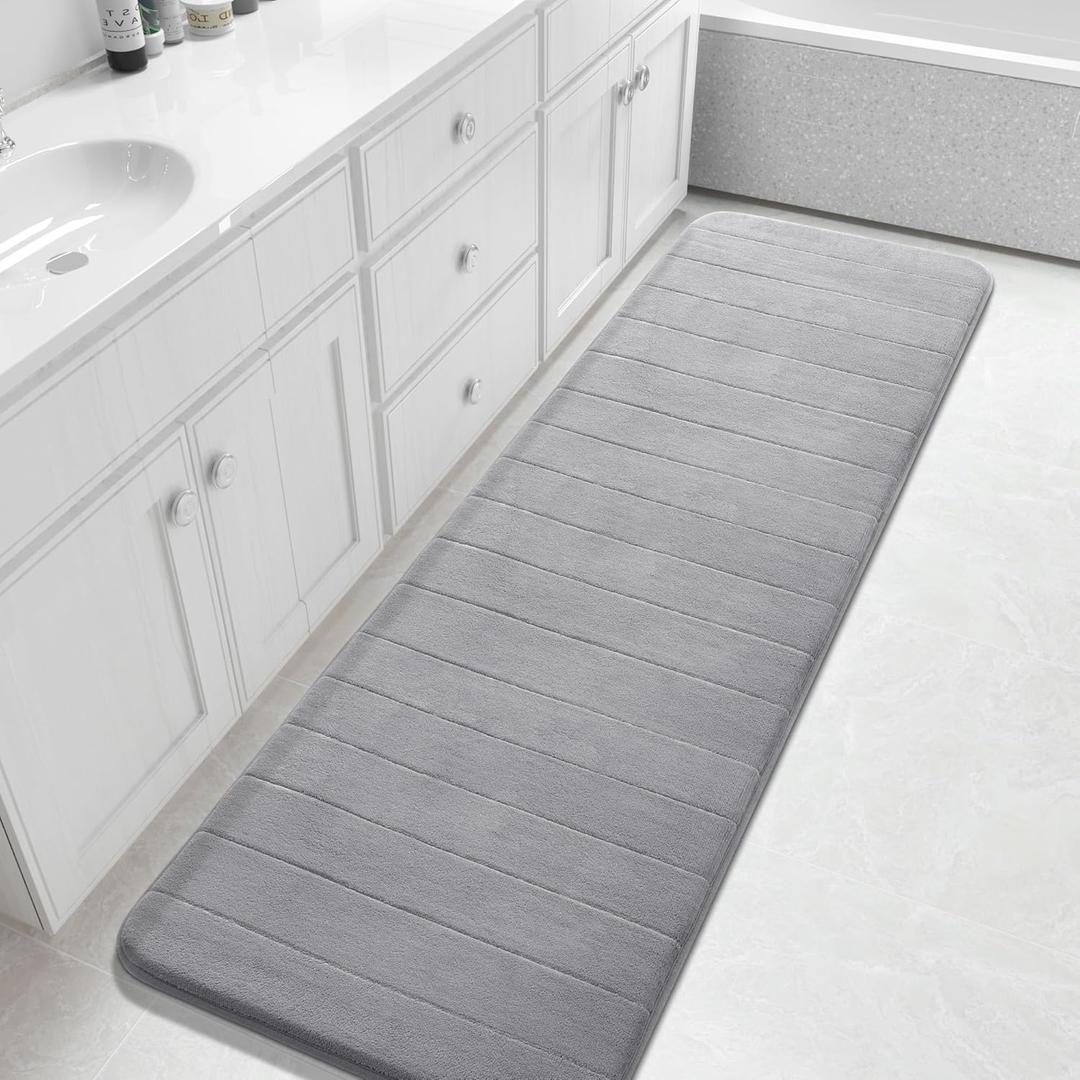 Yimobra Bathroom Runner Rugs 72"x24" Non Slip Washable Memory Foam Bath Mat, Super Soft Water Absorbent Hallway Carpet for Vanity Tub Shower, Gray (Grey)