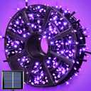 JMEXSUSS 600LED Purple Solar Halloween Lights, 206.7ft Solar String Lights Outdoor Waterproof, 8 Modes Purple Christmas Lights for Outside Yard Patio Tree Garden Xmas Halloween Decor