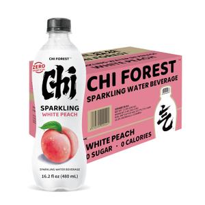 CHI FOREST Flavored Sparkling Water Beverage, White Peach, Zero Sugar, 16.2 fl oz Bottles (pack of 15)