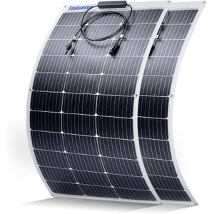 2PCS 100W 12V Flexible Solar Panel 9BB Monocrystalline Cell 12 Volt Semi-Flexible for Marine RV Trailer Boat Cabin Van Car Uneven Surfaces 12V 24V Battery Charge