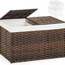 Storage Basket with Lid Wicker Baskets for Storage with 2 Separate Lid 42.3 Gallon (160 L) 29.9 x 17.3 x 18.1 Inches Rattan Woven Large Wicker Basket with 2 Liners for Bedroom Laundry Brown (160L-29.9L*17.3W*18.1H)