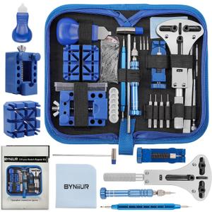 Watch Repair Kit, BYNIIUR Watch Battery Replacement Tool Kit, Watch Repair Tools & Kits, Watch Link Removal Tool Kit Watch Band Tool Set with Carrying Case, Watch Case Opener Spring Bar Tools (Blue)