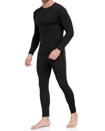 WEERTI Thermal Underwear for Men Long Johns with Fleece Lined Base Layer Men Cold Weather Top Bottom Black. Size Medium