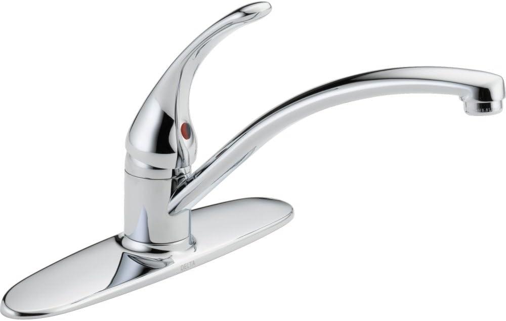 Delta Foundations Chrome Kitchen Faucet, Contemporary 3 Hole Kitchen Sink Faucet, Single Handle, Chrome B1310LF