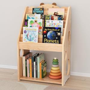 5 Tier Montessori Bookshelf with Toy Storage, Large Toddler Bookshelf with Chalkboard, Baby Bookcase Book Display Shelve for Kids Bedroom, Nursery, Classroom, Kids Furniture for Boys Girls 1+