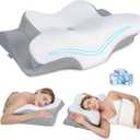 Cervical Neck Pillow, Memory Foam Pillows for Neck and Shoulder Pain Relief, 2 Heights Ergonomic Pillow with Breathable Ice Silk Cover, Neck Support Pillow for Side Sleepers - White