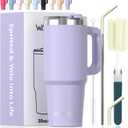 30 oz Tumbler with Handle,Tumbler with Lid and Straw,Double Wall Insulated Cup Stainless Steel Travel Mug(Cold for 34 Hours),Water Bottle for Iced Tea,Coffee,Cold Beverages(Purple)