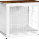 DWANTON Dog Crate Furniture with Cushion, Wooden Kennel Table with Double Doors, Indoor Dog House, Small/Medium/Large Size, 27.2" L, White+Rustic Brown