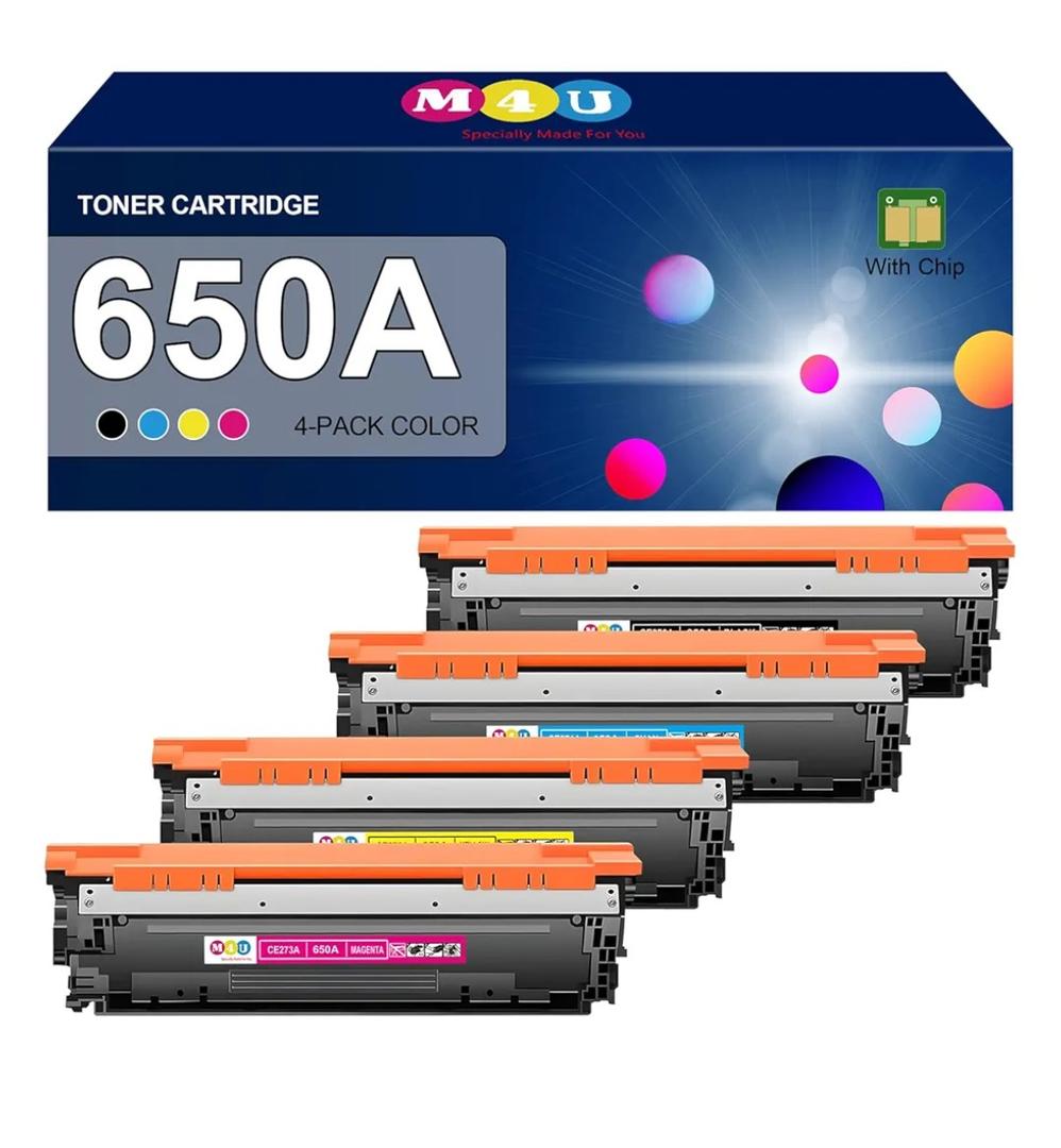 650A Toner Cartridges(with Chip) 4 Pack Compatible with 650A Toner Cartridges CE270A CE271A CE272A CE273A for Enterprise CP5525 CP5520 M750 Printer (Black Cyan Magenta Yellow