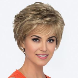 XIUFAXIRUSI XIUFAXIRUSI Highlight Short Curly Brown Wigs for White Women Pixie Cut Gold Brown Wig Heat Resistant Synthetic Short Hair Wig with Bangs for Daliy