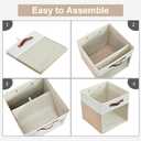 Bagnizer Storage Cubes, 4 Pack Linen Foldable Storage Bins (13 x 13 inch) with Clear Window and Handles, Fabric Organizer for Shelf Closet, Clothes, Books - (Beige and White)