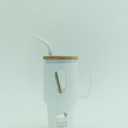 Glass Tumbler with Silicone Sleeve and Bamboo Lid, 32 oz, with Straw (White)