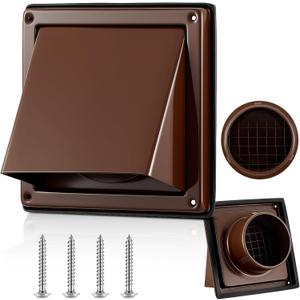 Gisafai 4'' Dryer Vent Cover Outside Walls External Extractor Fan Exhaust Vent Cap Stainless Steel Hood Cushioned Non Return Flap with Sealing Gasket Grille Screen (Brown)