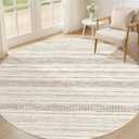 Nakagishi Round Rug Boho Area Rugs: 4x4 Washable Large Circle Neutral Soft Stain Resistant Non-Slip Carpet for Women Aged 25-45 Farmhouse Decor Enthusiasts - Living Room Bedroom Dining Room Nursery