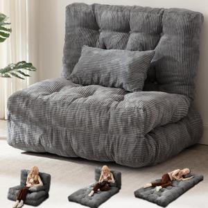 Folding Sofa Bed Twin/Full Floor Couch for Adults Corduroy Tri-Fold Foldable Floor Mattress with Pillow Back Support, Fold Out Sleeper Chair Bean Bag Guest Bed Couch Lounge for Living Room Bedroom (Twin 80x39 Inch, Corduroy Dark Gray)