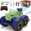 Remote Control Dinosaur Car Toys for Kid Boys, 2.4GHz RC Monster Truck Toys with Spray, Light, Sound, All Terrain Rechargeable Electric RC Car Toy, Gifts for 4-7 8-12 Kids (Green)