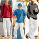 Boys' Cargo Sweatpants Baggy Wide Leg Elastic Waist Open Bottom Casual Pants Workout Active Joggers with 4 Pockets (White) 12-13 Years